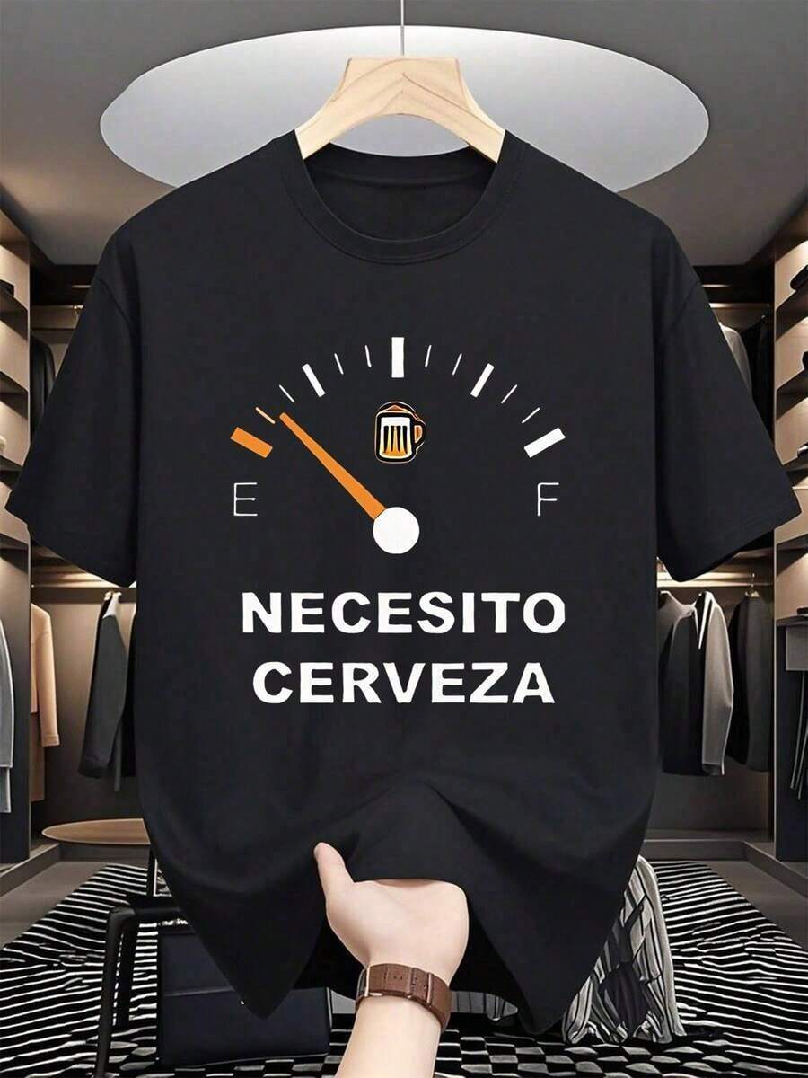 Camisetas de hombre, camisetas de algodón, ropa de hombre, camiseta de algodón negra y blanca de 180g con estampado de cerveza, diseño con estampado de cerveza, algodón de alta calidad, cuello redondo, corte básico holgado, transpirable, lavable a máquina, cómoda, tallas S ~ 3XL, uso diario, casual, esencial el verano, unisex. - Negro - Ver 1