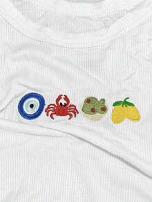 Top de tirantes con bordado de ballena para mujer, chaleco bordado con ribete de concha a la moda - Blanco 3 - Ver 4