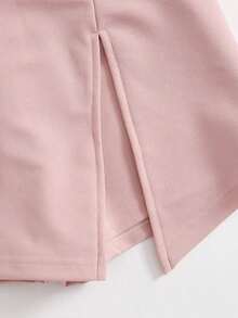 Falda corta con cintura elástica y abertura frontal - Rosa Pálido - Ver 4