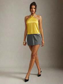Top de tirantes con detalle de encaje sexy para la oficina en verano - Amarillo - Ver 7