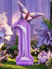 2pcs 40-Inch Purple Number Balloon Set, Large 0-9 Digit Foil Balloons, Ombre Butterfly Shaped Balloons, Suitable For Birthday Party, Baby Shower, Butterfly Theme Decor - Multicolor - View 2