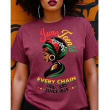 Women's Juneteenth Graphic T-Shirt - "Break Every Chain Since 1865" Design, Vibrant Geometric Print Short Sleeve Top, 100% Cotton Regular Fit For - 紅色1 - 查看 6