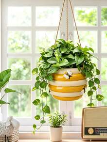 Hanging Flower Pot, Cute Bee Design, Suitable For Indoor And Outdoor Use, Yellow Succulent Plant Pot, Mid-Century Style Flower Pot - Multicolor - View 10