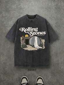 The Stone Was Rolled Out Washed Christian Unisex T-Shirt, Christian Scripture T-Shirt, Vintage Retro Washed T-Shirt With One-Sided Print (230 G/M² Pure Cotton T-Shirt) High Quality Christian T-Shirt, Christian Gifts, T-Shirts For Men And Women, Comfortable And Fashionable Christian T-Shirt, Pure Cotton Urban Style T-Shirt For Autumn (Retro Style, Unisex, Heavyweight) - 黑色 - 查看 8