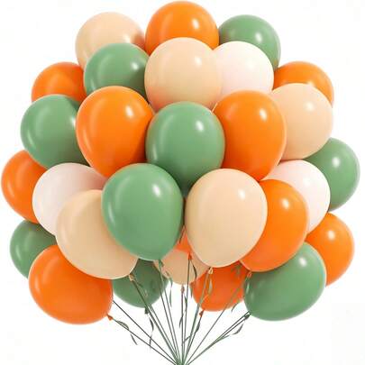 50pcs/28pcs Per Set, 10-Inch Orange, Bean Green And White Latex Balloon Set. Suitable For One-Year-Old Birthday Banquet, Parties, Indoor Decoration, Family Gatherings, Balloon Arches, Birthday Parties And Outdoor Decoration