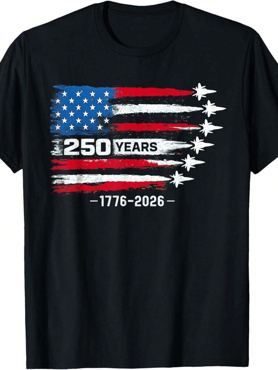 Camiseta del 250 aniversario de EE. UU., 250 años de América, 4 de julio de 2026. Camiseta unisex de algodón puro de 220 g. Peso ideal para todas las estaciones, apta tanto para hombres como para mujeres. Tejido duradero de alta calidad, suave al tacto y de larga duración. Prenda transpirable, ideal para el otoño y las vacaciones. - Negro - Ver 1
