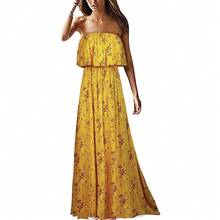 Vestido estampado de primavera y verano para mujer, prenda sin mangas en el pecho, vacaciones y playa, Europa y Estados Unidos, novedad de 2024 - Negro - Ver 4