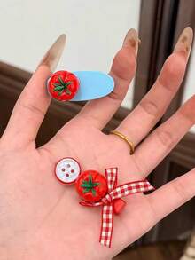 4pcs Girls Delicate Sweet INS Style Versatile Hair Clips, Cartoon Tomato Creative Design Side Bangs Clips - Multicolor - View 6