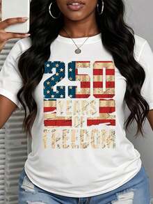 Women's Patriotic T-Shirt With The United States Flag "250 Years Of Freedom", American Flag Design For Independence Day Celebration, 4th Of July Clothing - 白色 - 查看 3