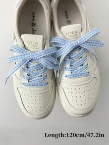 1 Pair Classic Plaid Design Shoelaces, Silk Shoelaces With Lace Trim, Suitable For Replacing Most Footwear - Multicolor - View 7