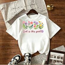 God is this good floral design for women's short sleeve t-shirt vibrant colorful flowers spring garden print casual summer wear comfortable breathable fabric cute stylish trendy fashion mexican market popular search keywords - Blanco - Ver 1