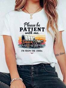 Loose1 pieza. Por favor, sea paciente conmigo, soy del siglo XX. Camiseta vintage estampada, camiseta casual de manga corta con cuello redondo, cómoda para primavera y verano, ropa de mujer. - Blanco - Ver 7
