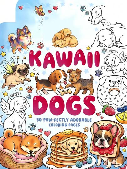 Cute Dog Themed Coloring Book, Comfortable Design, Suitable For Dog Lovers Of All Ages, A4 Size, Portable Sketchbook With Adorable Puppy And Creative Dog-Themed Scenes, Art Therapy To Relieve Stress And Relax, Suitable For Gifts On Birthdays, Holidays, And Daily Use, Fit For Family Activities, Stationery, And Carrying Around