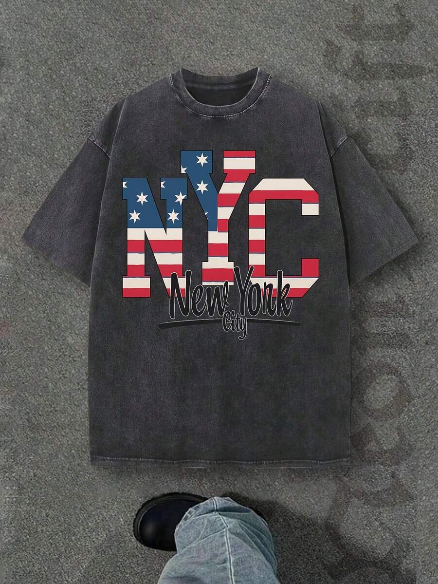 Camiseta casual vintage cómoda y lavada para mujer, camiseta de manga corta con cuello redondo,% algodón lavado y versátil para hombre, adecuada para uso diario y atuendos de, estilo unisex. - Negro - Ver 1