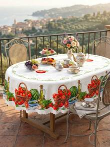 1 Vibrant Tomato And Watermelon Printed Tablecloth, Farmhouse Style Polyester Rectangular Tablecloth With Ripple Edges, Kitchen Dining Room, Wedding Decoration, Outdoor Picnics, Garden Parties, Summer Barbecues, Daily Use, And Home Kitchen Decoration For Harvest Festivals. - Multicolor - View 8