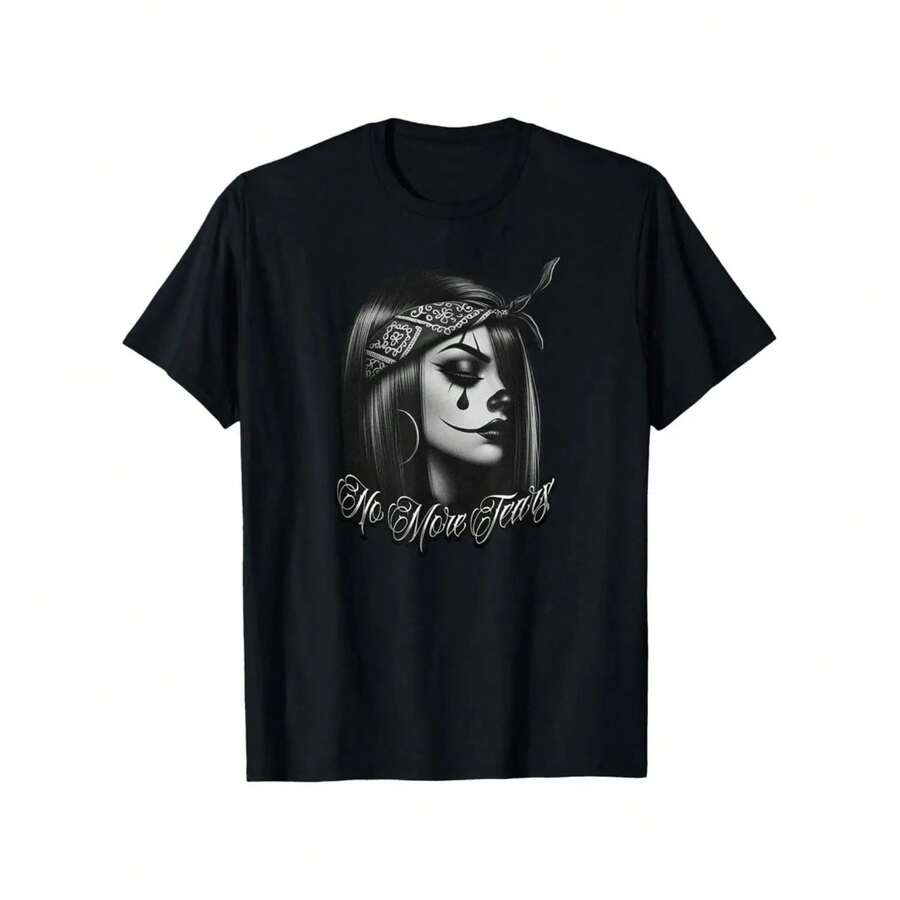 Camiseta de Algodón con Diseño de Payaso Gangster  sin Lágrimas - Negro - Ver 1
