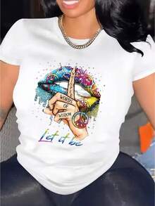 Camiseta Casual de Manga Corta para Mujer, 1 pieza, 100% algodón grueso - Cuello redondo cómodo, camiseta suave y bonita. - Blanco - Ver 1