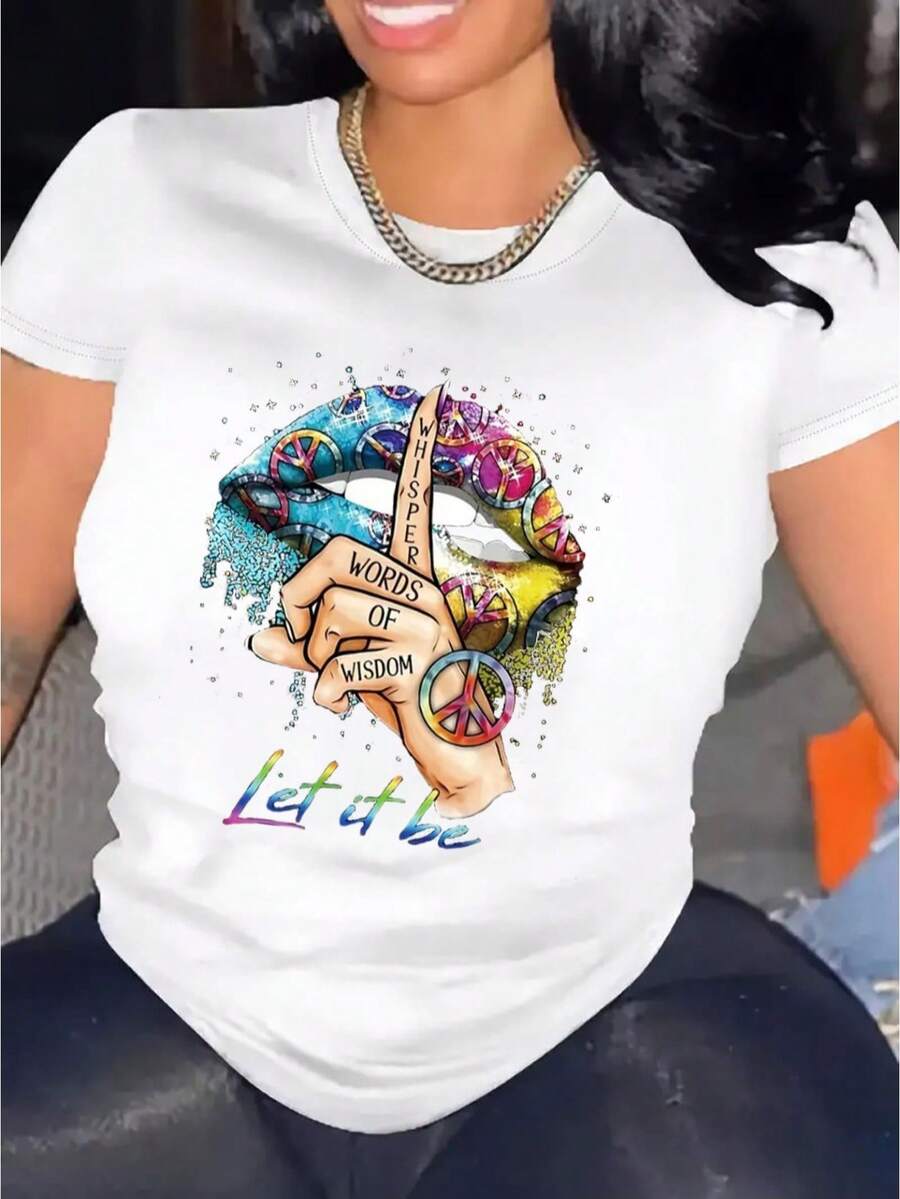 Camiseta Casual de Manga Corta para Mujer, 1 pieza, 100% algodón grueso - Cuello redondo cómodo, camiseta suave y bonita. - Blanco - Ver 1