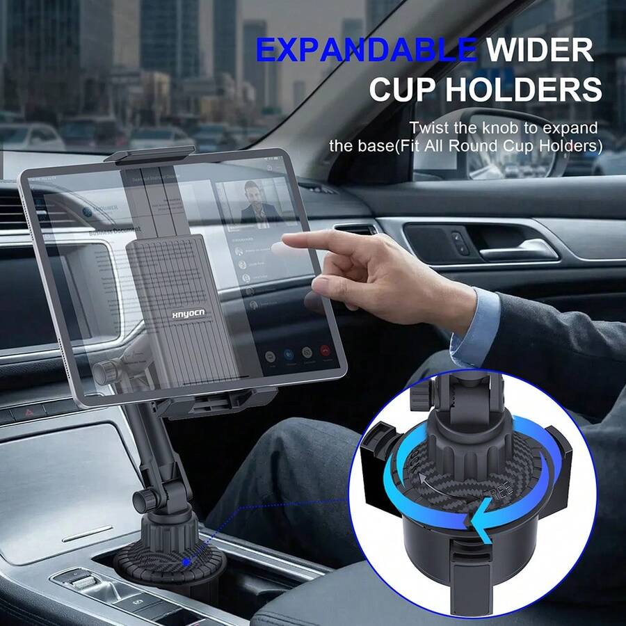 xnyocn Giá đỡ điện thoại/máy tính bảng gắn vào khay đựng cốc trên xe hơi, đế chắc chắn, có thể điều chỉnh, phù hợp với máy tính bảng từ 4-13 inch, tương thích với iPad Mini/Air/Pro và tất cả các loại điện thoại thông minh. - mặc định - Xem 1