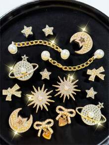 16件套金银链饰（蝴蝶、太阳、北极星、月亮、五芒星），可拆卸DIY鞋饰，男女通用，适合休闲、运动、木屐、服装配饰，四季皆宜 - 短鏈條 - 查看 6