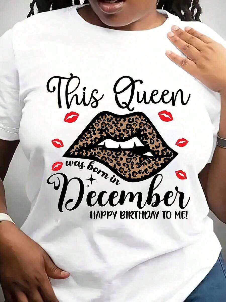 Plus Size Women's 'Birthday Queen' Print T-Shirt, Birthday Tee, Casual Short Sleeve Crew Neck T-Shirt, Suitable For Summer, Party Wear, Fun Design T-Shirt, Perfect As A Birthday Gift - 白色 - 查看 1