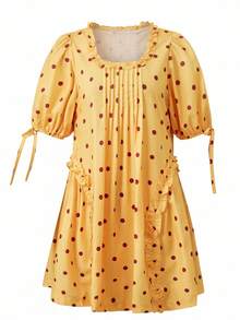 Women Short Puffy Sleeve Princess Tulle Dress Fluffy Mesh Fairy Mini Dress Bubble Sleeve Party Prom Dress - Yellow - View 3