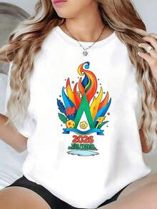 Fuego de colores que representa la unión deportiva entre naciones de América del Norte simbolizando pasión energía celebración y amistad en torno al fútbol 2026 camiseta de mujer casual moderna cómoda para fanáticas del deporte - Negro - Ver 6