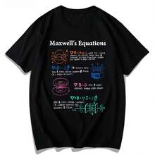 Camiseta de manga corta con estampado de las ecuaciones de Maxwell, camiseta informal de verano, bata de investigación para mujer, moderna y única. - Negro - Ver 2