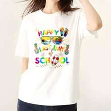 Camiseta "Feliz Último Día de Clases" para Maestros y Estudiantes, Estilo Vintage, Manga Corta, Algodón, para Hombres y Mujeres, Ropa Casual Urbana, Atuendo de Verano, Regalo para Amantes del Humor, para Fiestas y Uso Diario - Blanco - Ver 1