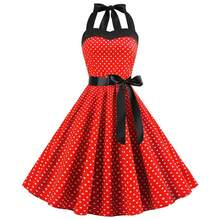 Vestido sexy retro blanco de lunares Hepburn Vintage Halter vestido de fiesta 50s 60s Pin Up Rockabilly Robe - A003 - Ver 7