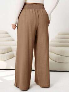 2026 Primavera/Verano Nuevos pantalones casuales para uso diario, fiestas, ir al trabajo, volver al colegio, citas, en casa, fiestas de cumpleaños, para múltiples ocasiones, con cintura elástica holgada, pernera ancha, color beige, talla grande - Café integral - Ver 2
