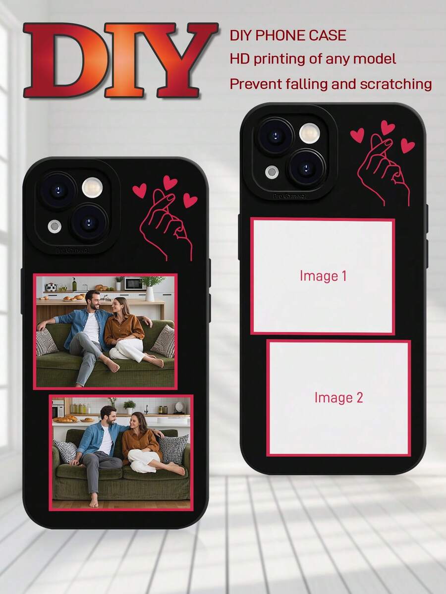 1pc Customized Lens-Pen Gesture 2 Graphic, Personalized Black Precision Hole Bamboo Shell Protective Phone Case, Suitable For IPhone17 Air 16 15 14 13 12 11promax, Galaxy S25 24 23 ULTRA FE A55 54 35 - Black - View 1