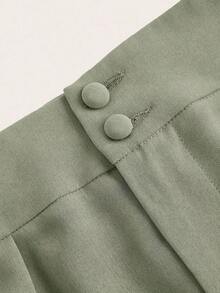Conjunto de pantalones de verano de cintura alta, pantalones de pierna ancha de cintura alta con pliegues, de corte holgado y pernera larga - verde menta - Ver 5