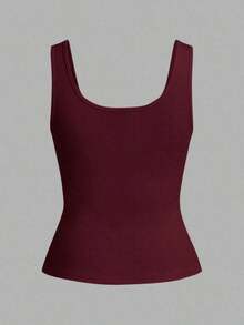 Camiseta sin mangas negra casual y versátil con cuello en U profundo y espalda de tirantes - Burdeos - Ver 2