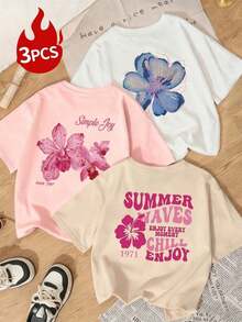 Single Garment Set, Not A 3-Piece Set. 1 Piece/Set Of Short-Sleeved T-Shirts Suitable For Streetwear. Oversized Round Neck Top For Daily Outings, Camping, Concerts, Hip-Hop, Rock, And Rap Events. Short-Sleeved T-Shirts With A Round Neck, Featuring A Colorful Letter And Petal Print, Fashionable And Versatile, Suitable For Women's Blouses, Vacations, And Casual Wear In Spring And Summer. - 黑色 - 查看 8