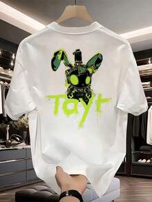 Men's 100% Heavyweight Cotton T-Shirt - Black With Neon Green Short Sleeves And Crew Neck, Casual Summer Wear For Outdoor Activities, Gym And Night Out, Breathable Fabric, Care Instructions (Hand Wash/Dry) - Green Print For Everyday Use - 黑色 - 查看 8