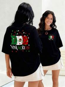 Bandera mexicana ondeando con confeti tricolor celebrando la cultura y el orgullo nacional camiseta para mujer ¡Viva México! 100% algodón para máxima comodidad y frescuraSuitable for spring, summer and autumn - Negro - Ver 7
