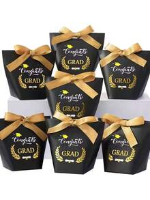 6pcs Graduation Party Gift Boxes, Black/Blue Gift Boxes With Graduation Cap And Bow, Graduation Celebration Party Gift Boxes, Candy And Cookie Packaging Boxes, Party Favor Boxes, Suitable For Graduation Theme Party And Event Decoration, Celebrating Student Graduation, Perfect For Ceremony And Party - Multicolor - View 12