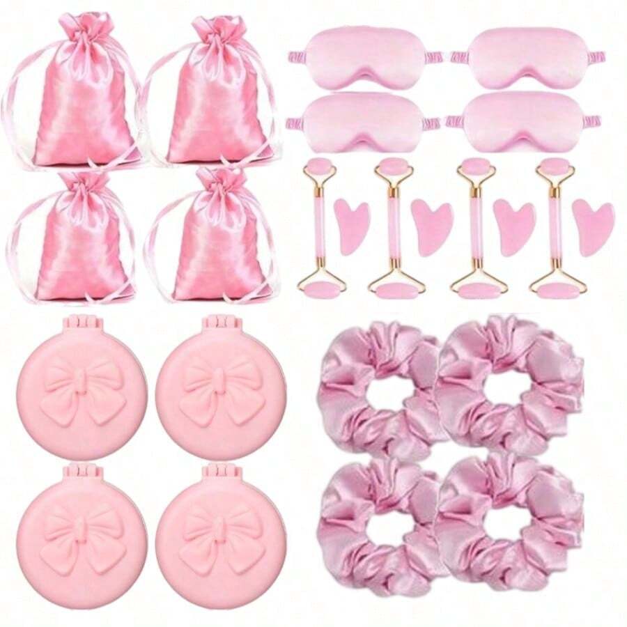 Bộ quà tặng 20 món/4 bộ cho tiệc mừng em bé, bao gồm mặt nạ ngủ, máy mát-xa mặt, dây buộc tóc, túi quà, thích hợp cho các trò chơi trong tiệc mừng em bé, quà tặng cô dâu, tiệc ngủ Giáng sinh, tiệc ngủ đêm, tiệc sinh nhật, tiệc spa, quà cầu hôn cho phù dâu. - hồng - Xem 1