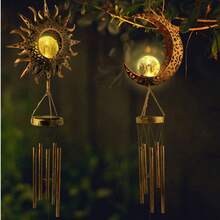 1pc Sun And Moon Shaped Solar Wind Chime Light - Weatherproof Outdoor Decoration, Suitable For Garden, Porch And Patio, LED Lighting Wind Chime, With Automatic Dusk To Dawn Sensor - Multicolor - View 4