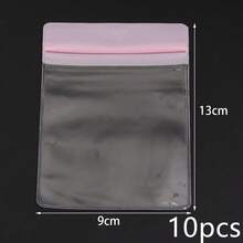 10 piezas/paquete Bolsas colgantes autosellantes de EVA rosa, bolsas de embalaje para joyas de moda minimalistas transparentes y con escarcha de varios tamaños, bolsas de almacenamiento para joyas y cuentas - Bolsa rosa resellable - Ver 11