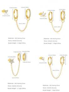 3 Stück/Set abnehmbare 925 Sterling Silber Anhänger Ohrringe, Neues Design 2026, Damen Ohrstecker/Hängeohrringe, minimalistischer Stil, geeignet für den täglichen Gebrauch, Brautschmuck, exquisites Accessoire - Gold - Übersicht 9