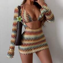 Vestido corto sexy de corte ajustado con hombros descubiertos, vestido para usar sobre bikini, vestido de playa para mujer, sin espalda. - Color de la imagen - Ver 3