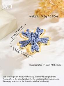 OOQ 1pc Vacation Style Five-Petal Rattan Flower Open Ring, Adjustable Size Portable Colorful Floral Ring For Women, Bridesmaid Gift, Date Night Gift For Best Friend (Handmade Rattan Weaving, Random Shape) - Blue - View 2