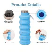 16Oz Collapsible Silicone Water Bottle, Reusable Foldable Travel Cup With Carabiner, Perfect Father'S Day Gift,Leak-Proof Portable Drinking Cup For Hiking, Camping & Sports - Nhiều màu - Xem 6