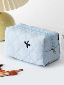 Hộp bút chần bông kiểu retro đơn giản với nơ, túi đựng văn phòng phẩm dung tích lớn sáng tạo, vật dụng thiết yếu để đựng đồ dùng hàng ngày và đồ lặt vặt trên bàn làm việc. - Mảnh duy nhất - Xem 8