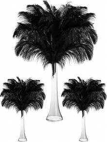 10pcs 15-35cm/6-14in Artificial Black Ostrich Feathers, Suitable For Crafts, Clothing Accessories, Feather Decoration, Centerpieces, DIY Projects, Christmas, Weddings, Masquerade Parties, Needlework And Handicrafts - 10 Ostrich Feathers, 15-35cm - View 1