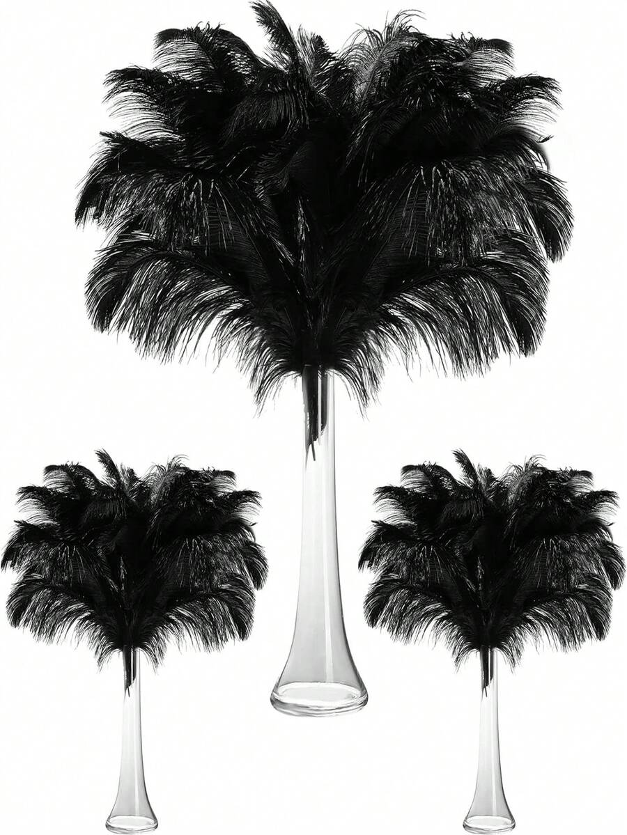 10pcs 15-35cm/6-14in Artificial Black Ostrich Feathers, Suitable For Crafts, Clothing Accessories, Feather Decoration, Centerpieces, DIY Projects, Christmas, Weddings, Masquerade Parties, Needlework And Handicrafts - 10 Ostrich Feathers, 15-35cm - View 1