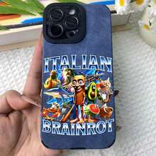Cartoon Italian Animal Design Phone Case. Full Coverage, Snug-Fitting Suede Material, Lens Protection, And Invisible Drop Protection. Drop-Proof TPU Case Compatible With IPhone 16, 15, 14, 13, 12, 11 Pro, Pro Max Plus, And 16e. Perfect Gift For Friends, Loved Ones, Or Yourself. - 藍色的 - 查看 1