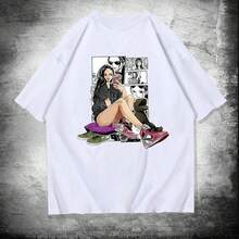 One Piece Nico Robin T-Shirt For Men And Women, Japanese Urban Style, Thick Cotton, Loose Fit, Short Sleeves, 220 G, Pure Cotton, Thick Fabric, Wrinkle-Resistant And Does Not Easily Deform. Simple And Versatile Style, Lightweight And Breathable, Perfect For Going To Work, Traveling, Camping, Shopping And For Everyday Leisure Time. - 白色 - 查看 1